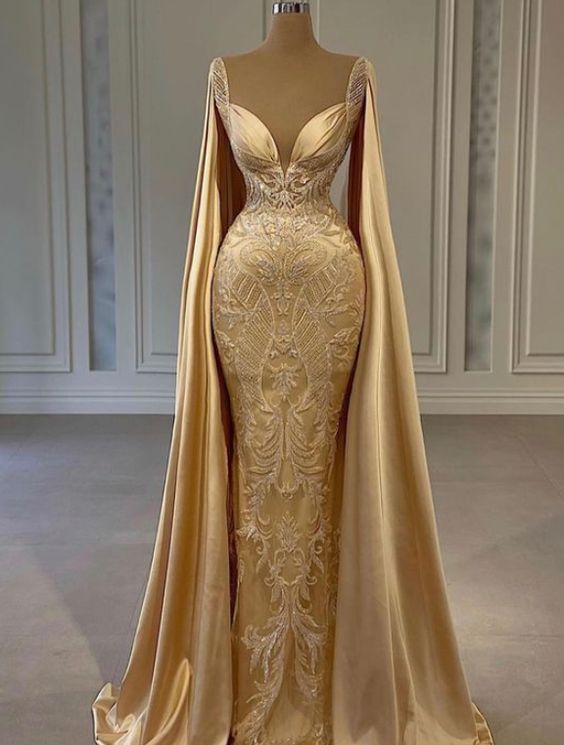 Mermaid V Neck Long Prom Dress Satin Evening Dress