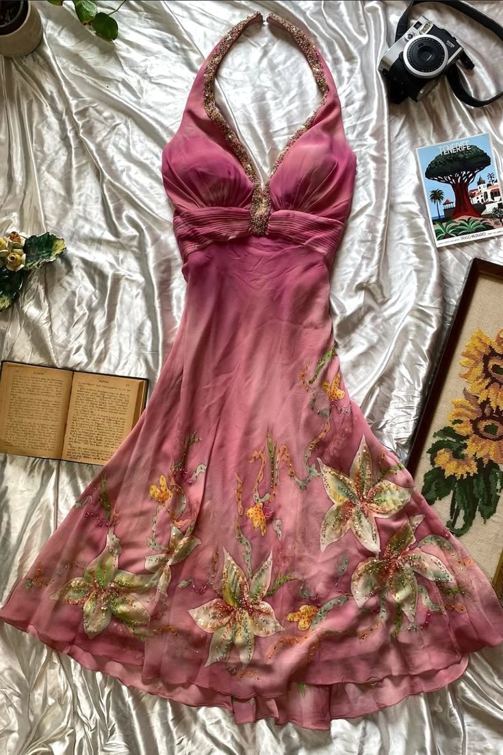 Halter Chiffon Flora Prom Dresses Birthday Dress Evening Dress