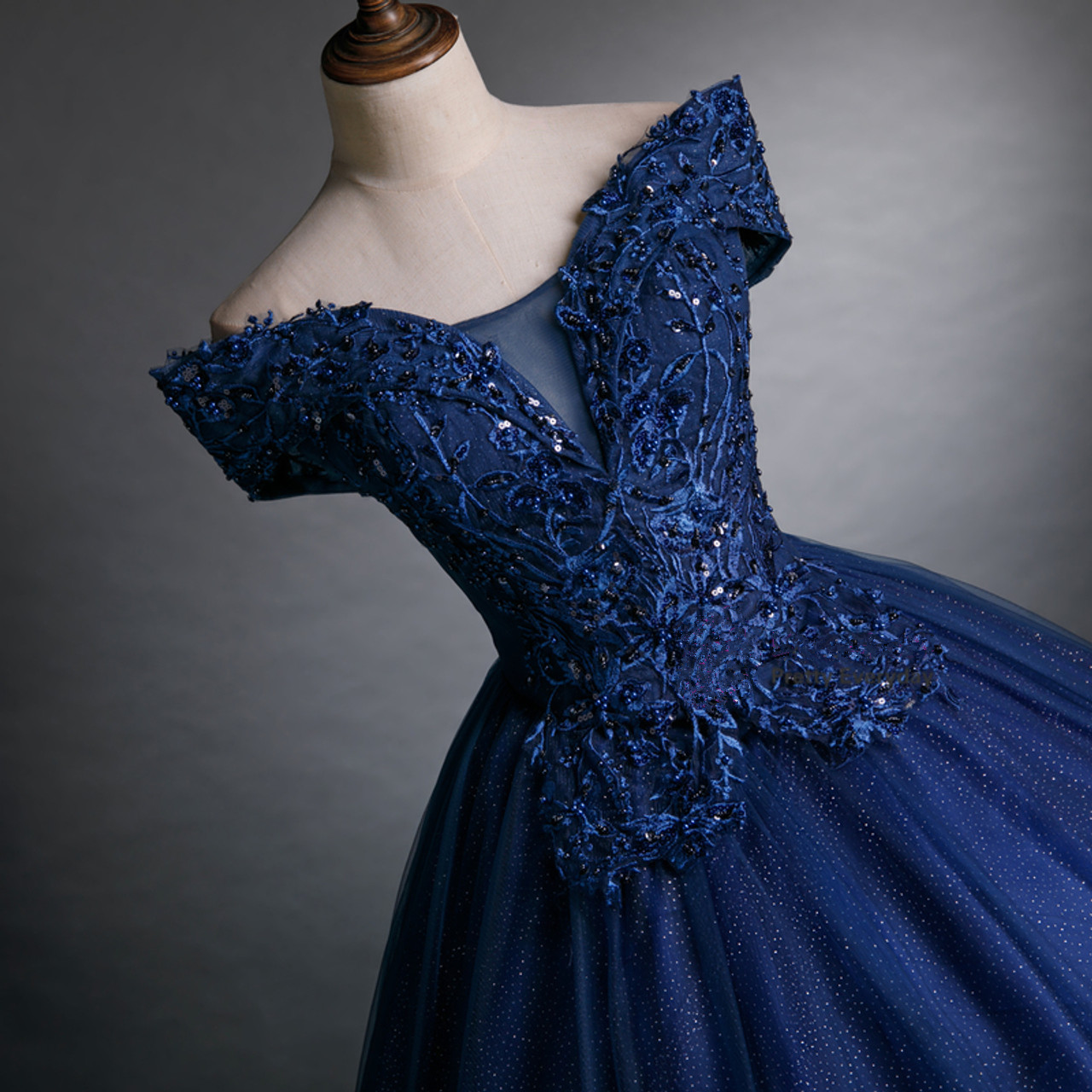 Beautiful Navy Blue Sequins Appliques Beading Quinceanera Dress Sweet 16 Ball Gown