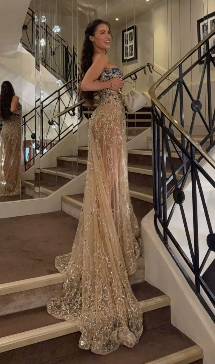 Champagne Tulle Beaded Prom Party Dress Evening Dress Birthday Outfit