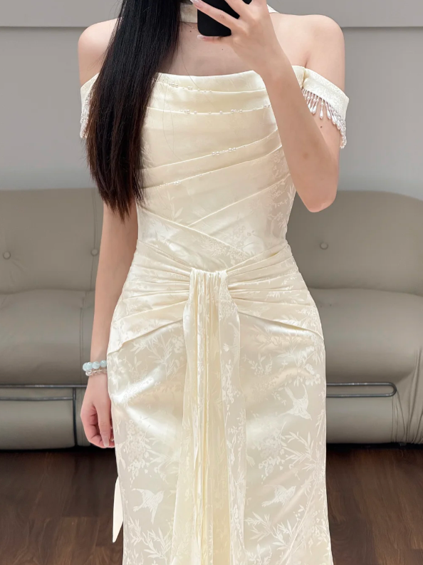 Off The Shoulder Cream Prom Party Dress Evening Dress Birthday Dress