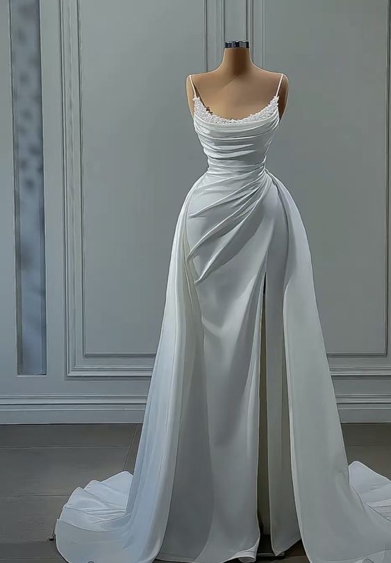 Fairytale Mermaid Spaghetti Straps Satin Wedding Dresses