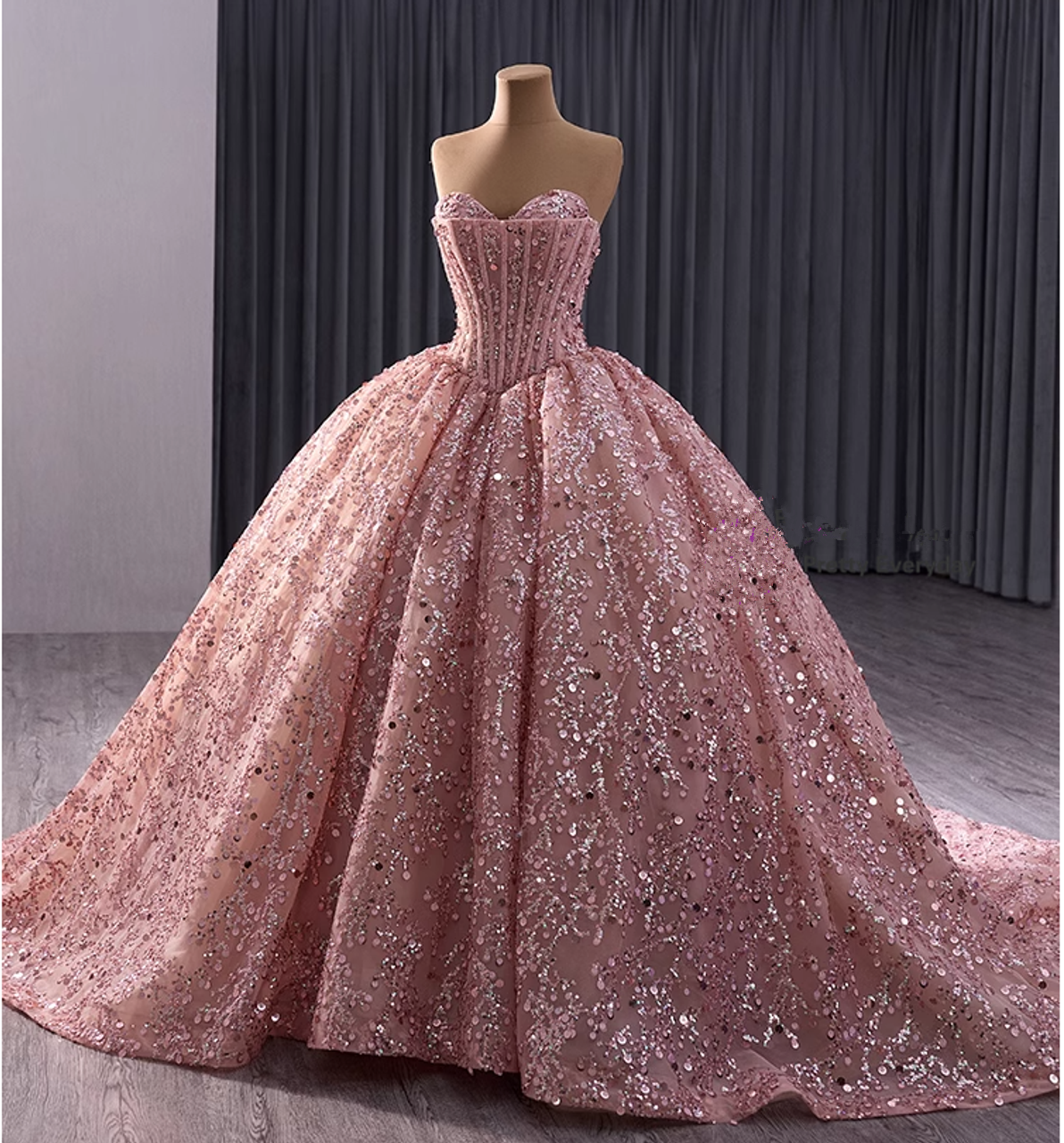 Luxury Pink Ball Gown Gorgeous Sequins Beading Prom Dress Birthday Dress