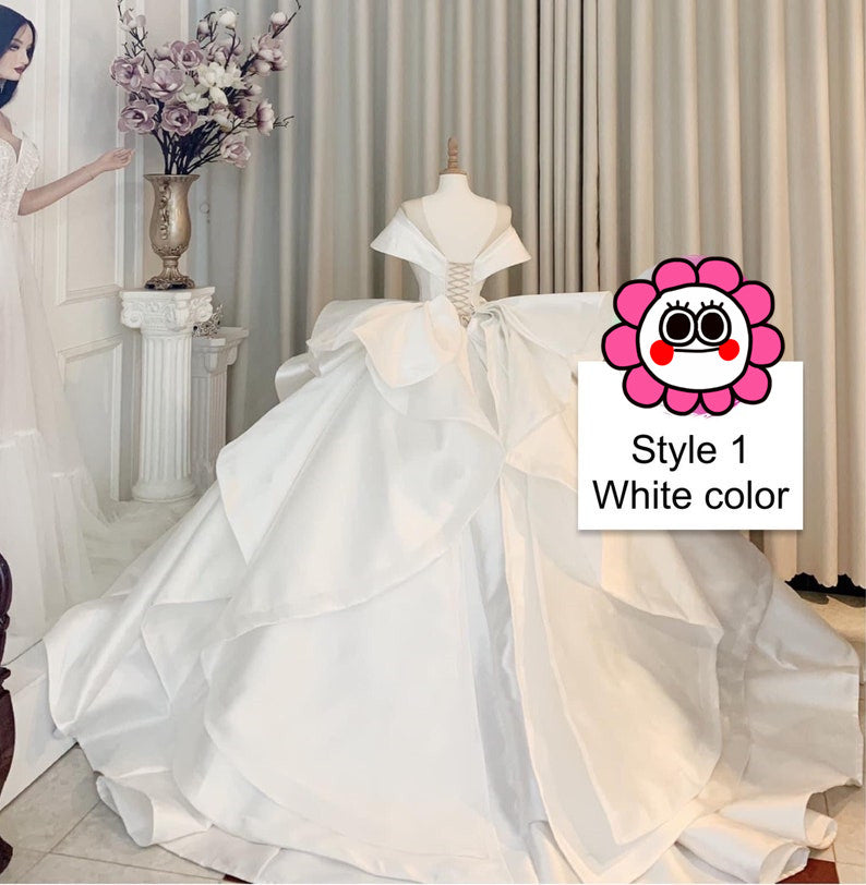 Charming red or white princess V neck satin ball gown wedding dress - various styles