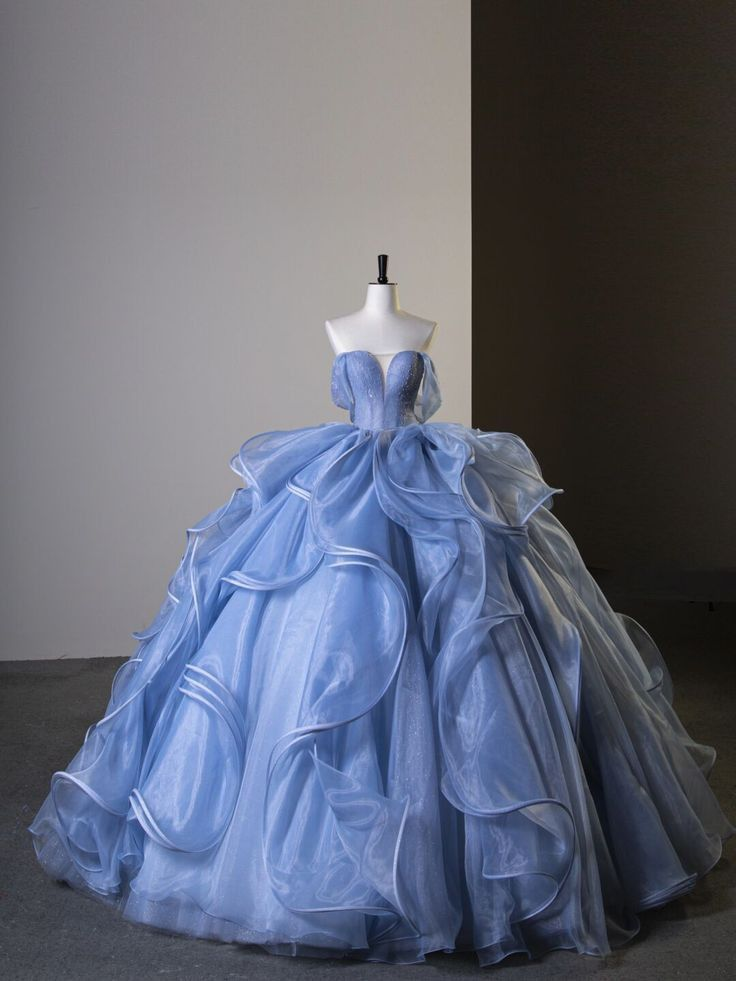 Gorgeous Sky Blue Ruffle Prom Dress Ball Gown Princess Sweet 16 Dress