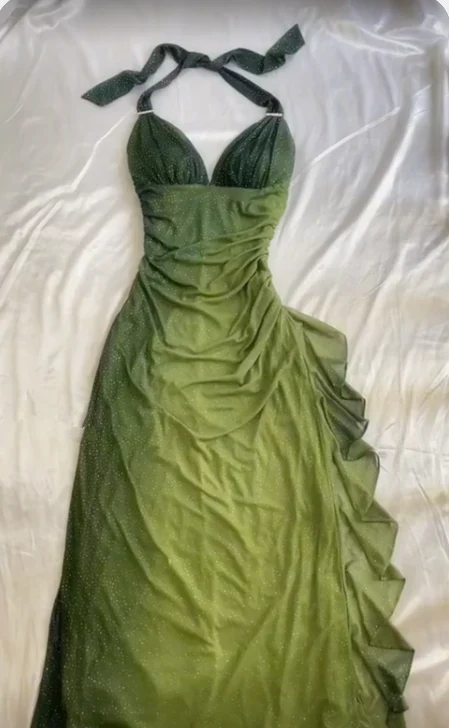 Charming Halter Ombre Green Chiffon Long Prom Dress Party Evening Gown