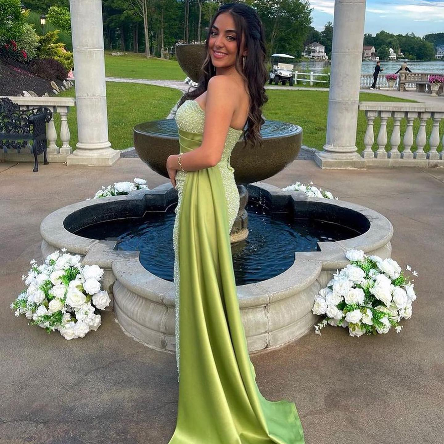 Amazing One Shoulder Sequins Satin Split Prom Dress Sexy Party Evening Dress