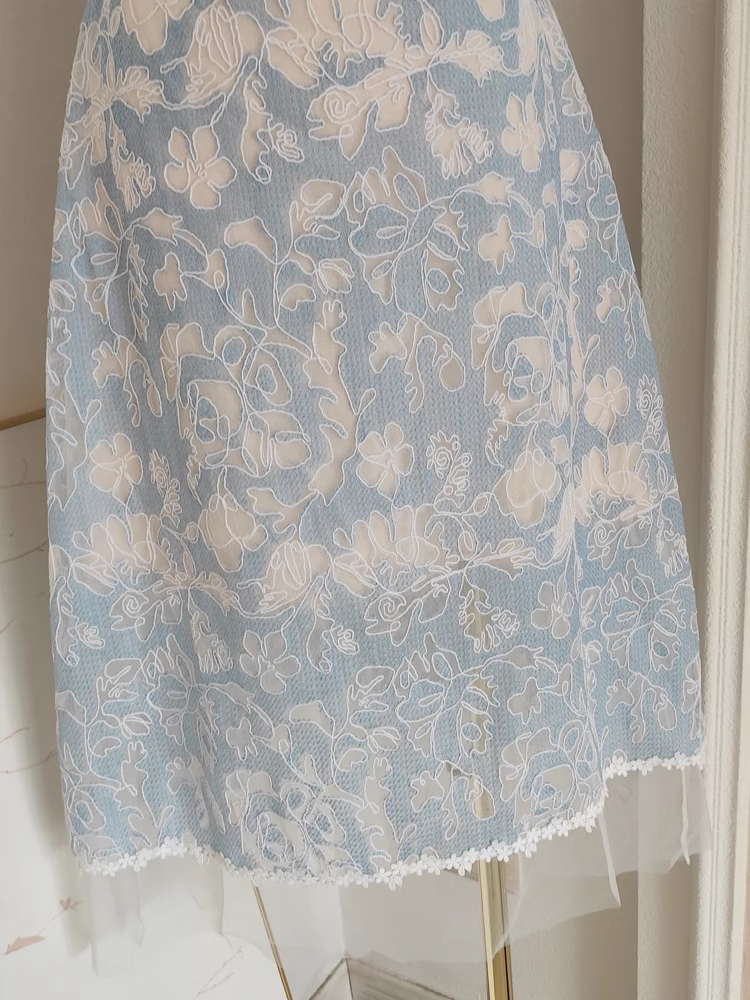 Simple A line Straps Sleeveless Blue Lace Party Dress Holiday Birthday Dresses For Women