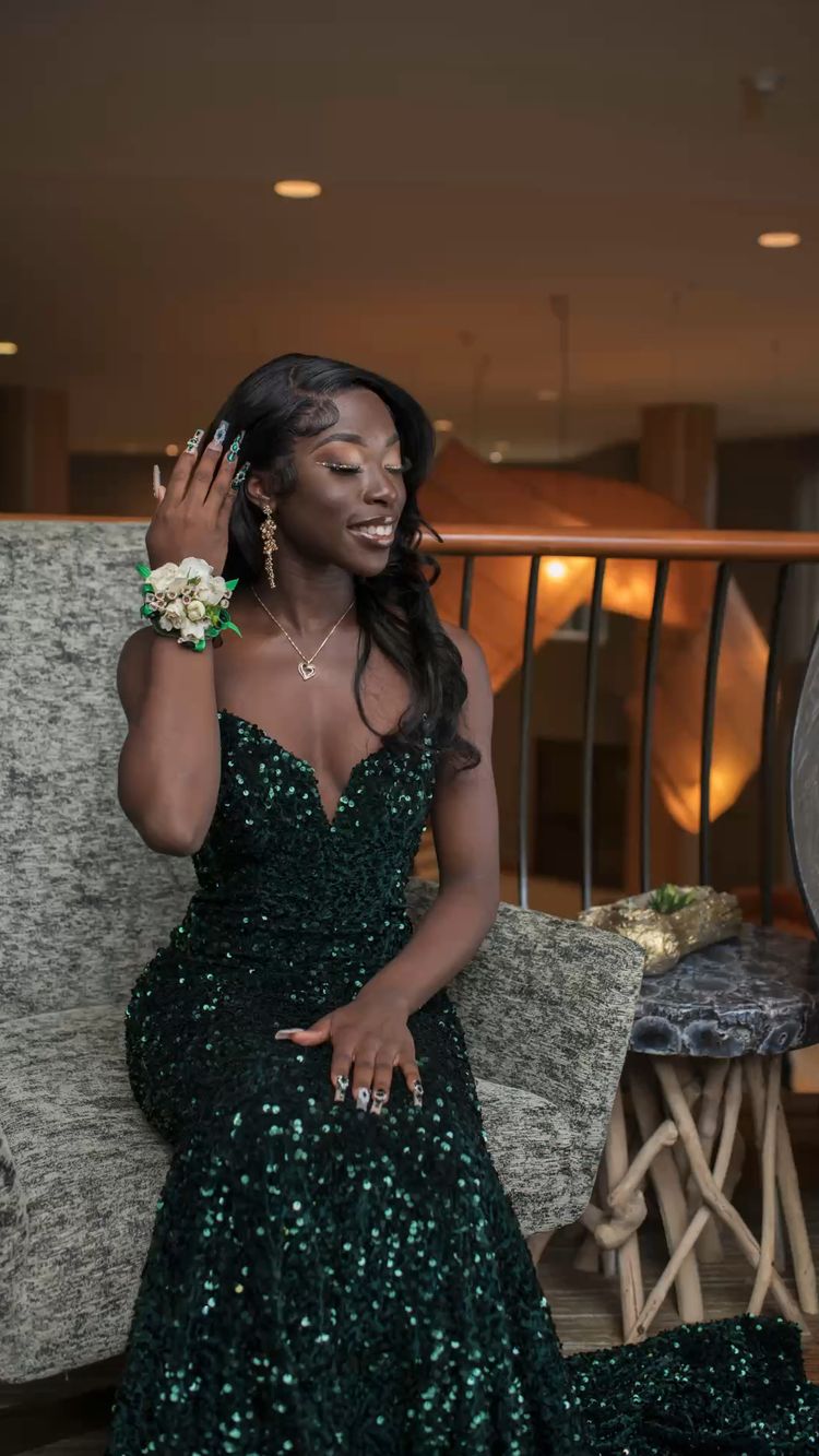 Emerald Green Sequins Long Evening Dress Pageant Dress