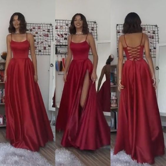 Simple Long Prom Dresses Red Evening Dresses For Girls