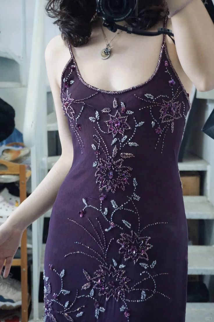 Beaded Purple Spaghetti Straps Long Prom Dress Sexy 21st Birthday Outfit