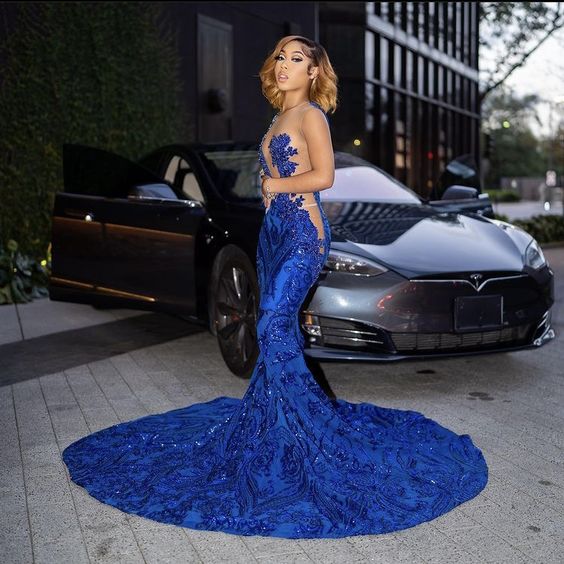 Royal Blue Mermaid Long Prom Dress With Train Sexy Evening Dress