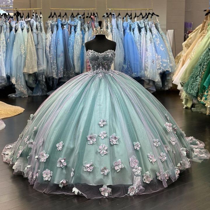 A-Line Tulle Appliques Quinceanera Dress Sweet 16 Ball Gown