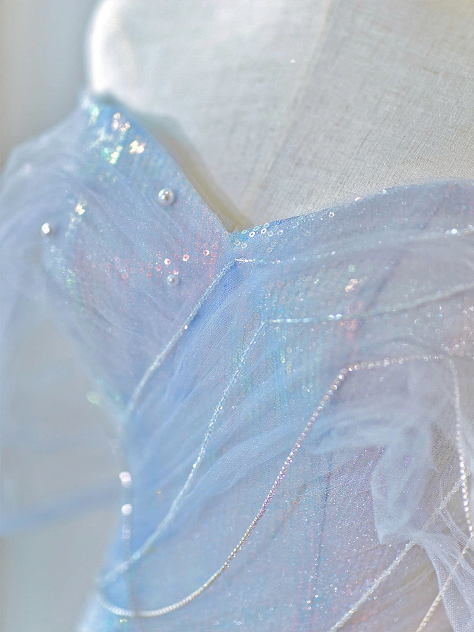 Glitter Mermaid Sequins Tulle Pleats Prom Dress Party Evening Dress