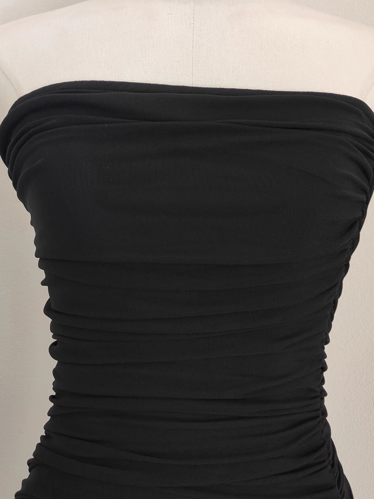 Sexy High Low Strapless Black Chiffon Ruffles Vacation Dress Women Dresses