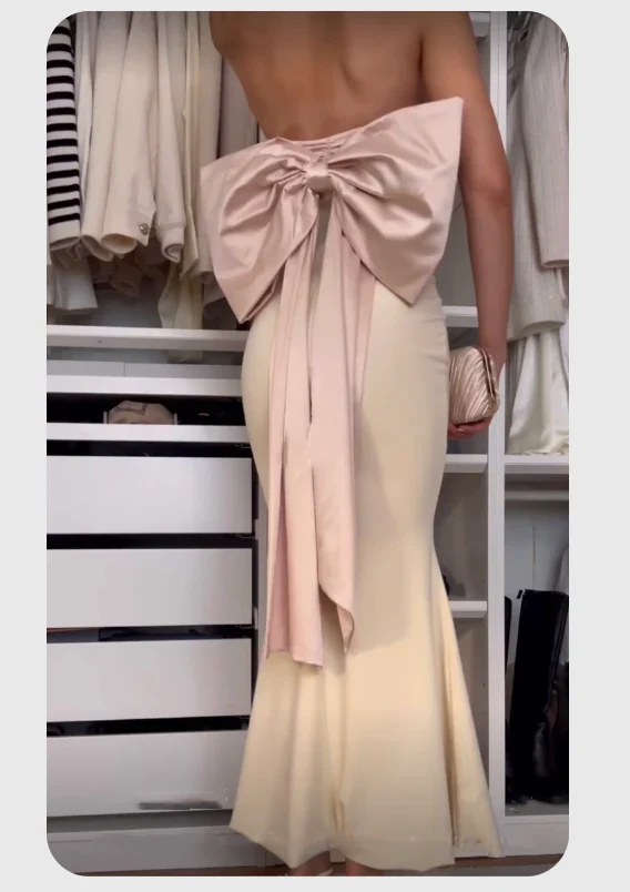 Elegant Mermaid Long Satin Evening Dress Strapless Prom Party Dress