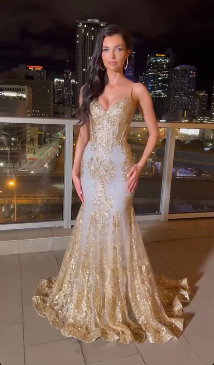 Gold Lace Prom Dress Graduation Dress Birthday Dress