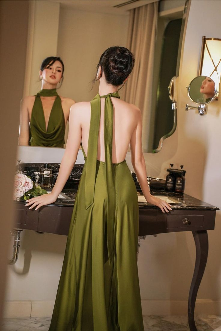 Sexy Open Back Long Prom Dress Green A Line Cocktail Dress Party Evening Dress