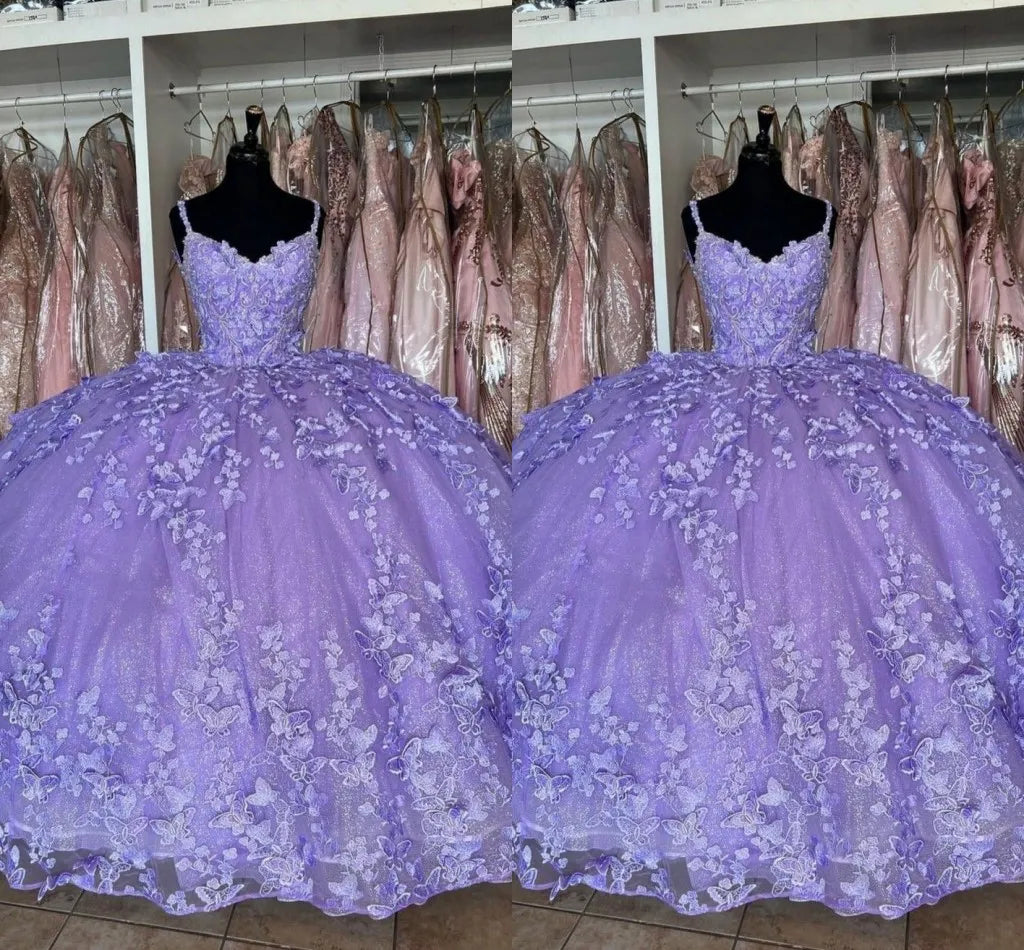 Purple princess ball gown quinceanera dress sweet 16 dress butterflies quinceanera dress