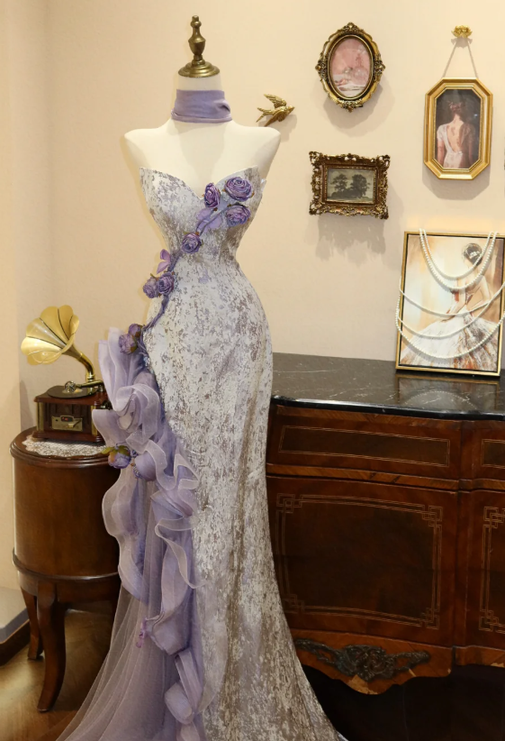 Lilac Mermaid Prom Party Dress With 3d Flowers Classy 21st Birthday Outfit