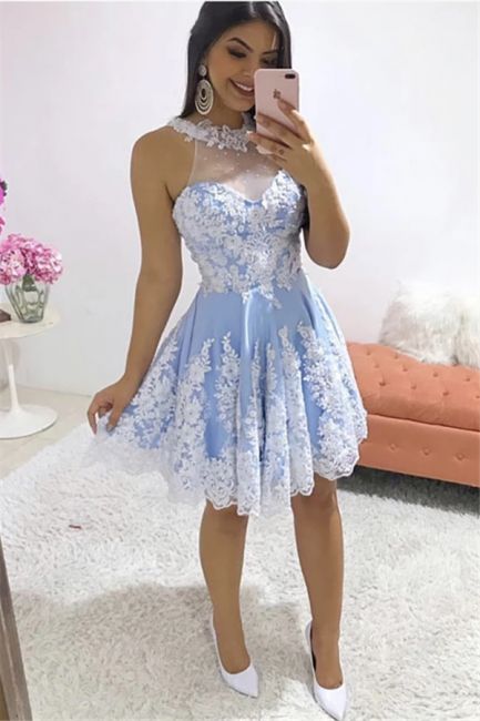 Stunning Jewel White Appliques Homecoming Dress A-Line Sleeveless Party Dresses