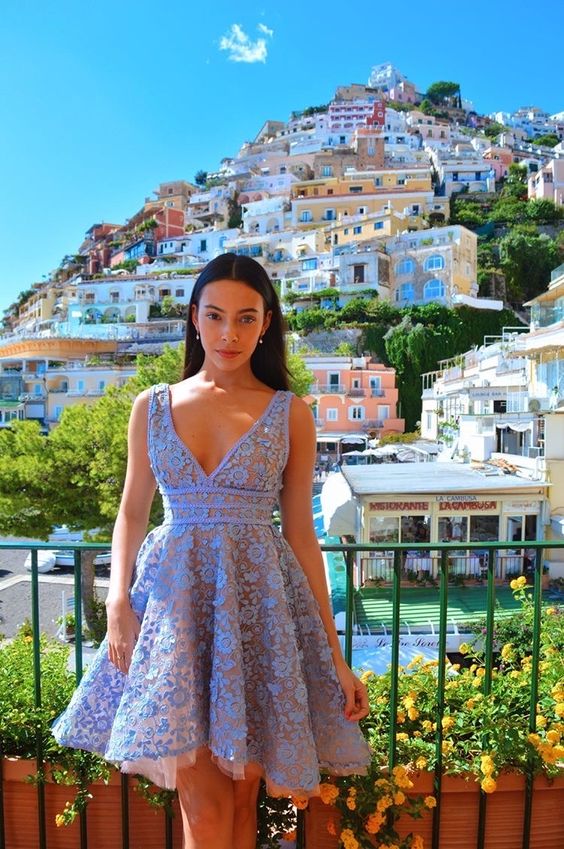 A-line V Neck Short Homecoming Dress With Lace Sleeveless Party Dress
