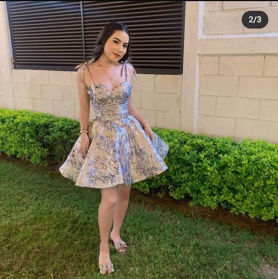 Print Flower Homecoming Dress Straps Party Dress