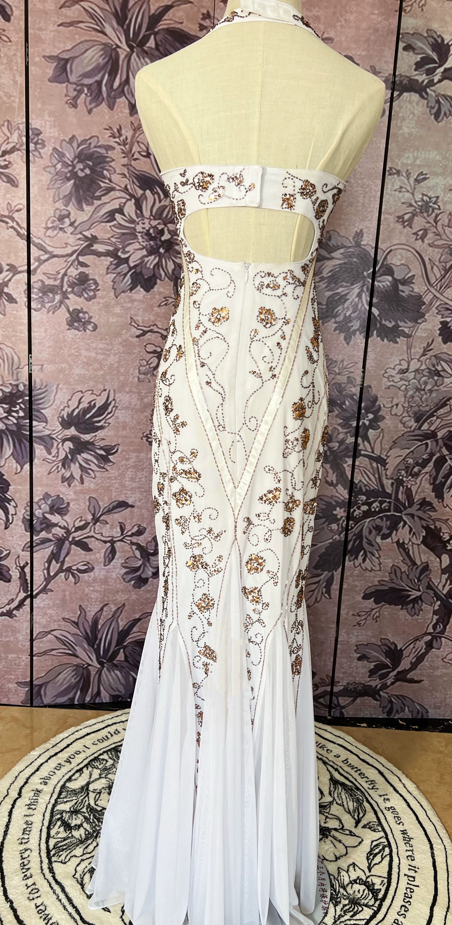 White Mermaid Long Prom Dress Beaded Vintage Evening Dress
