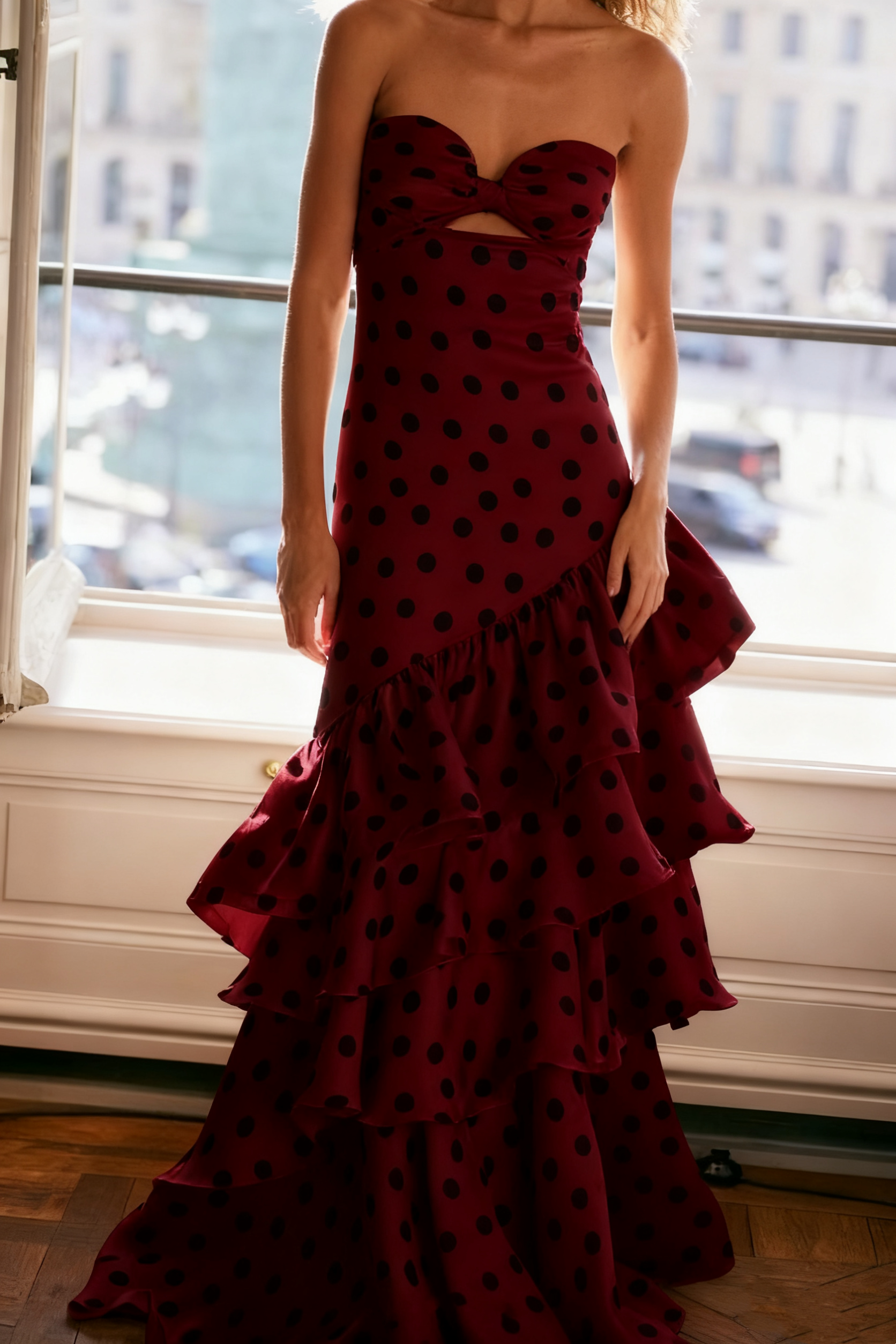 Strapless Polka Dots Dress Fashion Prom Evening Dresses For Women