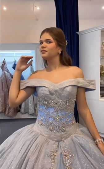 A Line Light Blue Off The Shoulder Quinceanera Dress Ball Gown