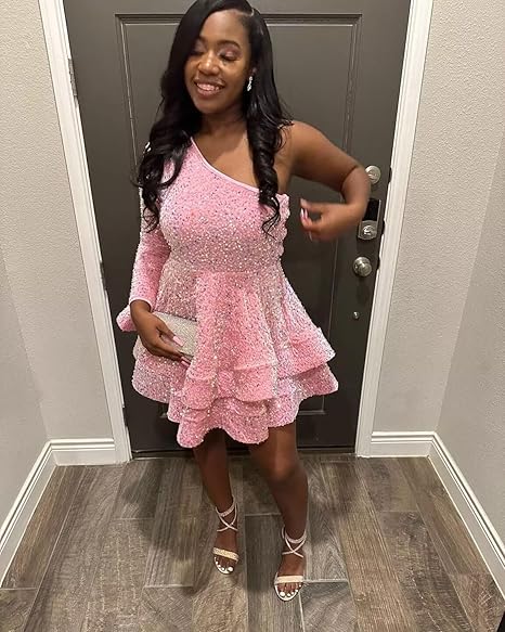 Pink Halter A-Line Sequins Short Party Dress Birthday Outfits