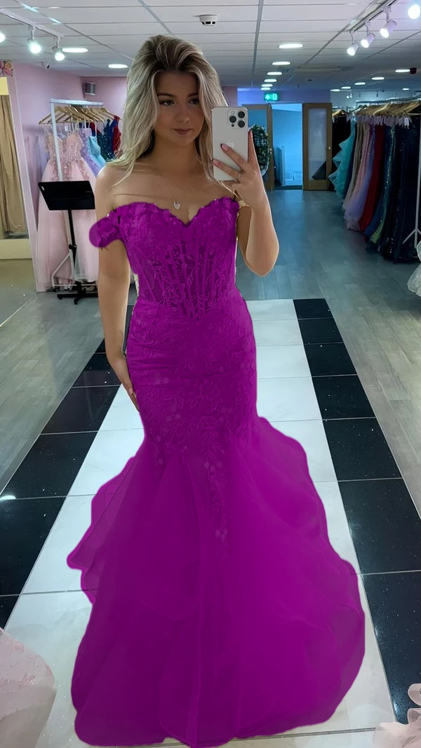 Yellow Mermaid Lace Evening Prom Dress, Long Party Formal Dresses