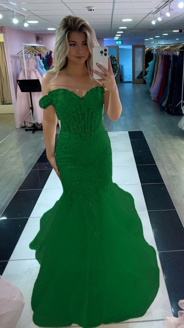 Yellow Mermaid Lace Evening Prom Dress, Long Party Formal Dresses