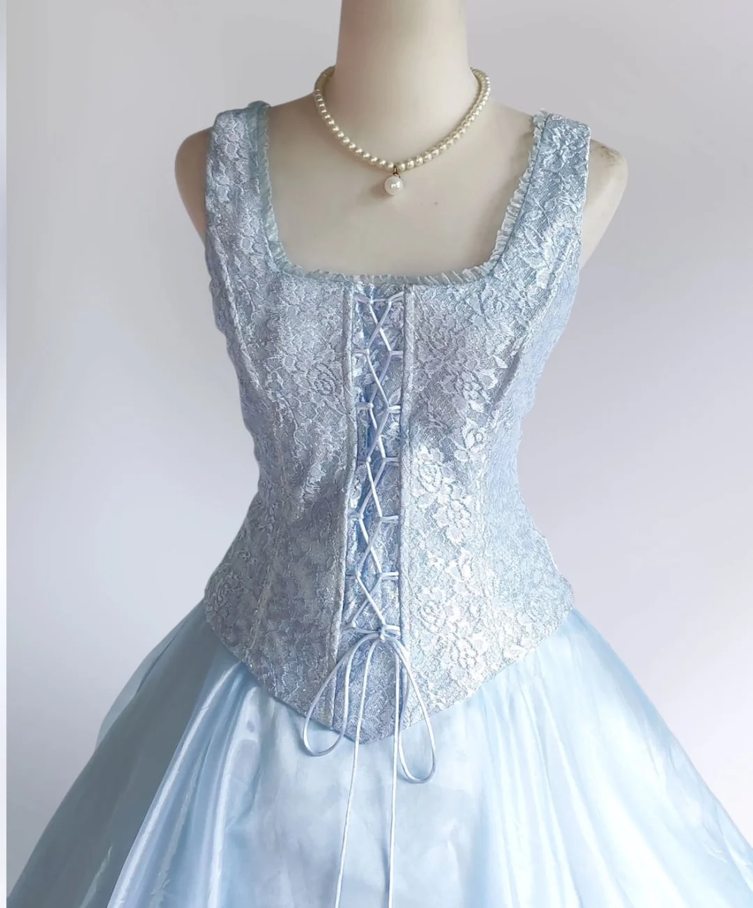 Light Blue Tulle Lace Long Prom Dresses Evening Party Dress