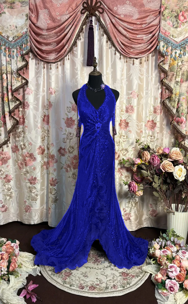 Grape Halter Prom Dresses Long Evening Party Dress