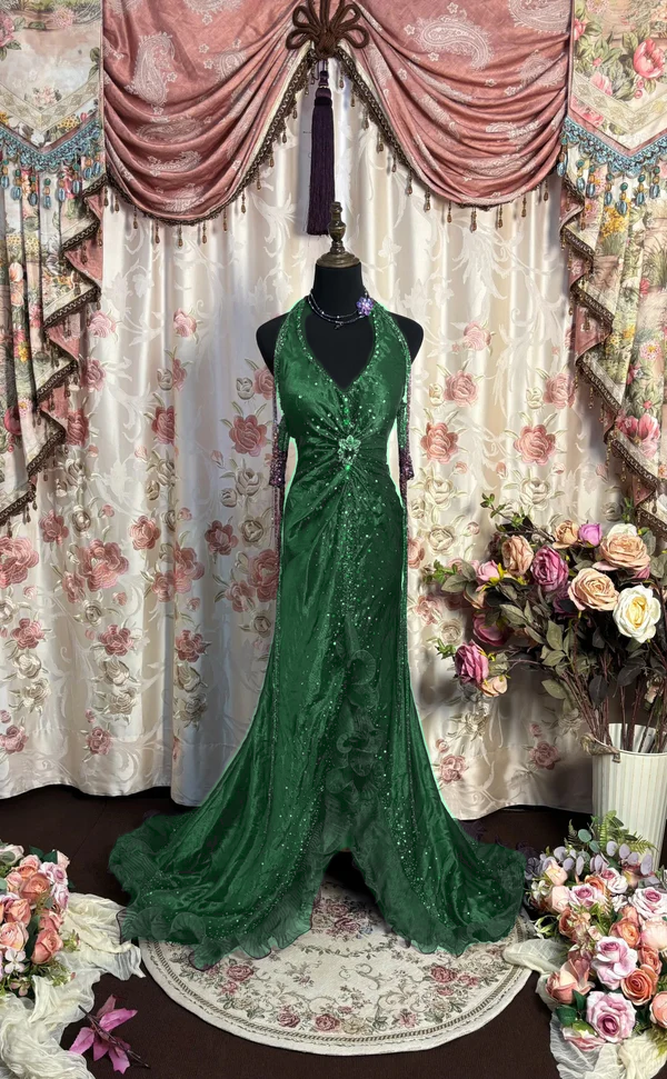 Grape Halter Prom Dresses Long Evening Party Dress