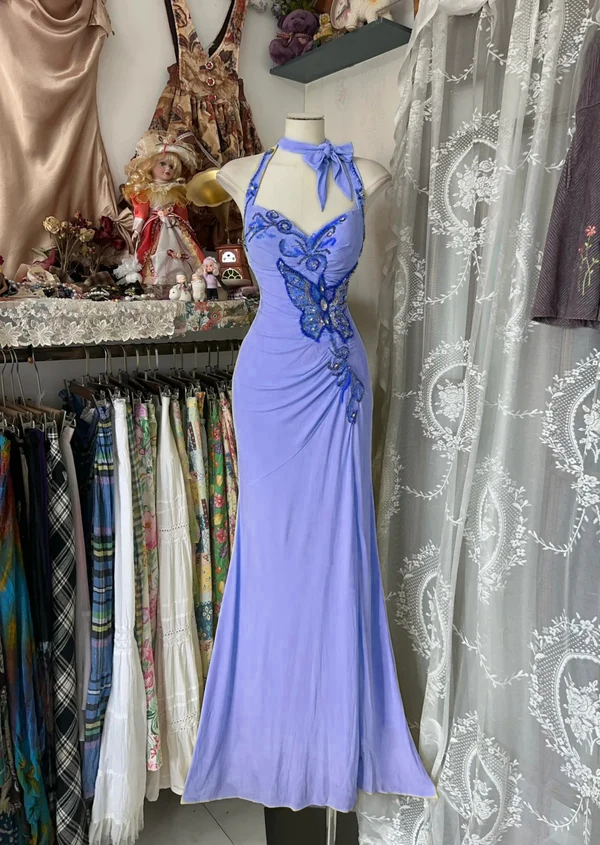 Yellow Halter Mermaid Long Prom Gown Evening Dress