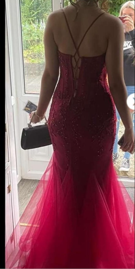 Burgundy mermaid style corset prom dress