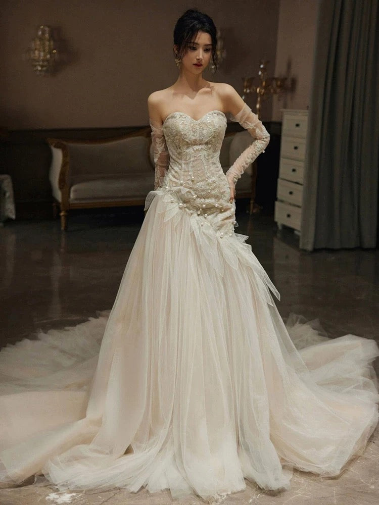 Sexy Mermaid Long Wedding Dress Evening Party Dresses