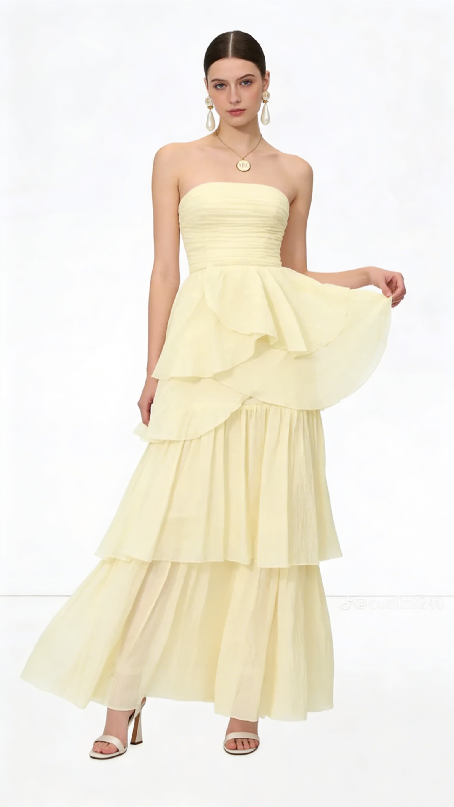 A Line Strapless Pale Yellow Long Party Dress Evening Dress Prom Dresses