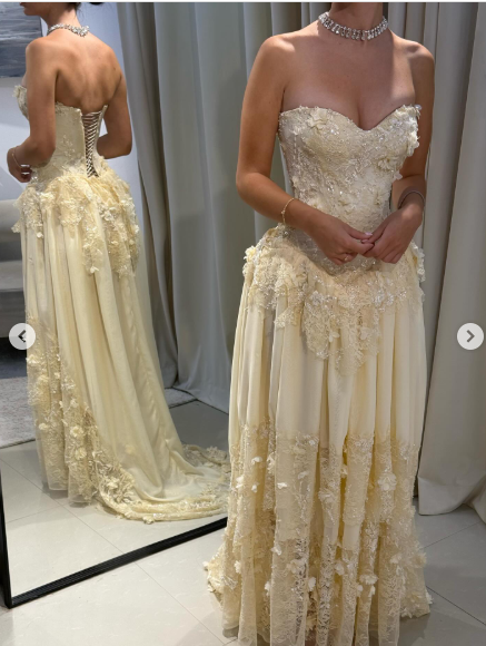 Yellow A Line Sweetheart Neck Long Prom Dress Evening Dress With Applique
