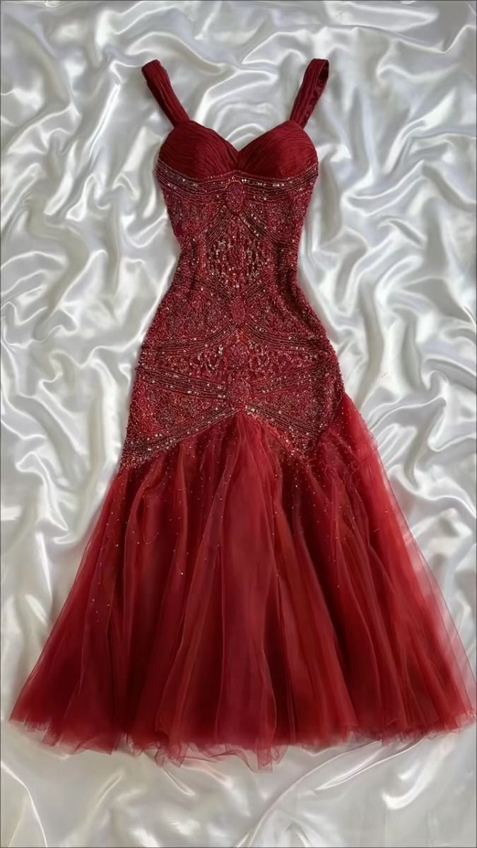 Red Vintage Dress Long Prom Dress Beaded Red Outfit