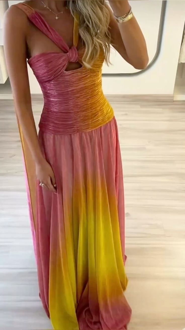Gradient Pink And Yellow Long Prom Dress Evening Party Dress