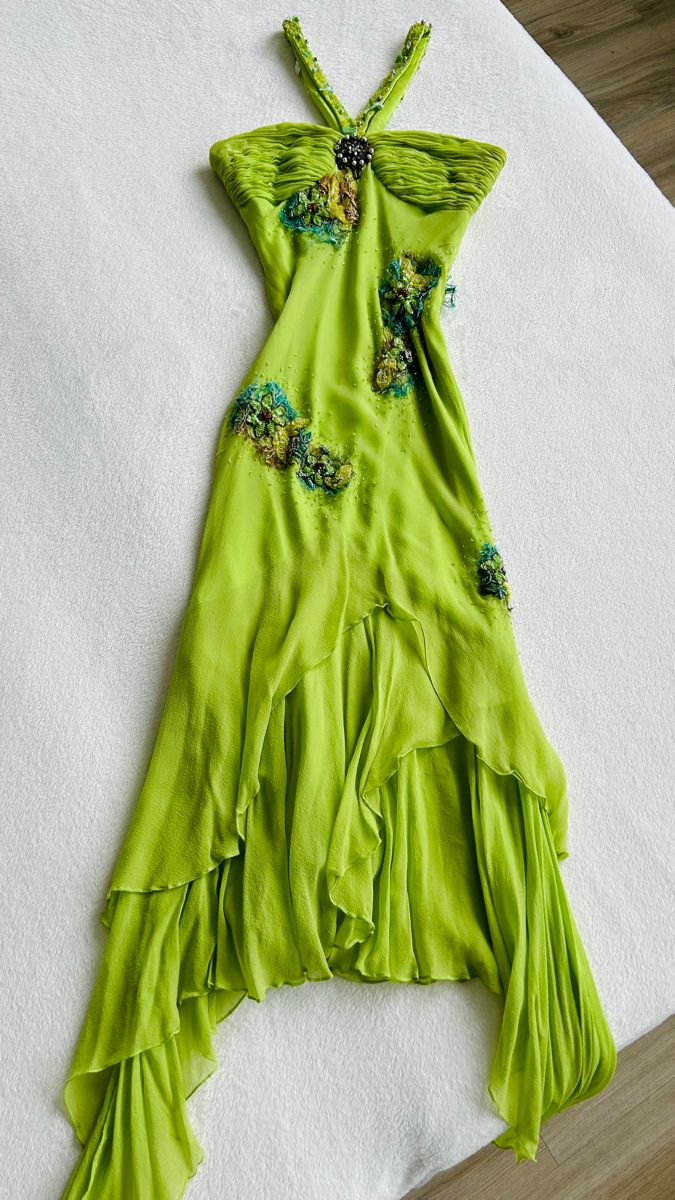 Green Chiffon Vintage Prom Dress Formal Evening Dress