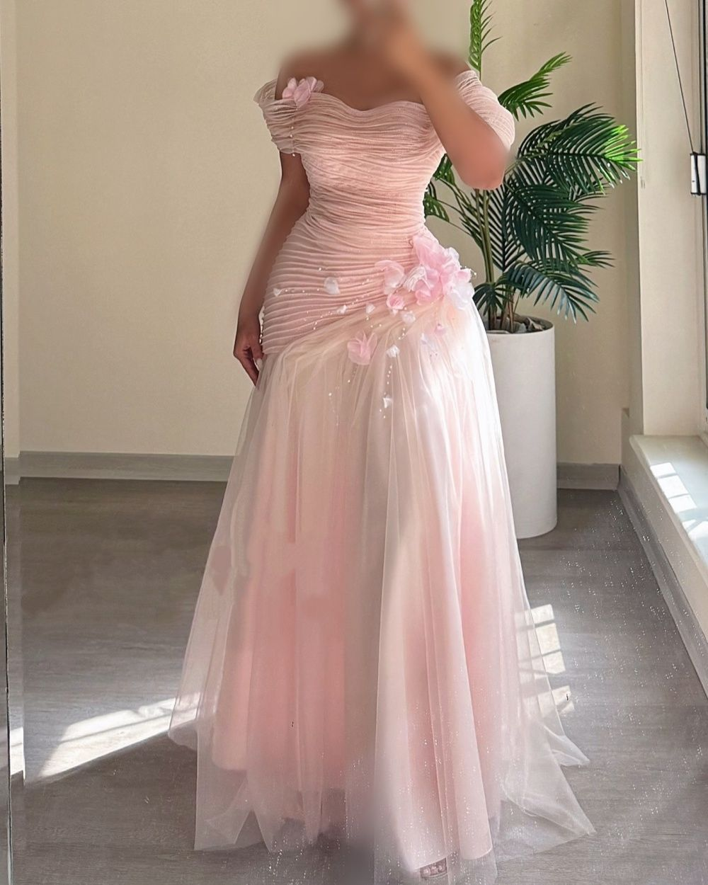 Fashion Classic Tulle Flower A-Line Off-The-Shoulder Long Prom Dresses