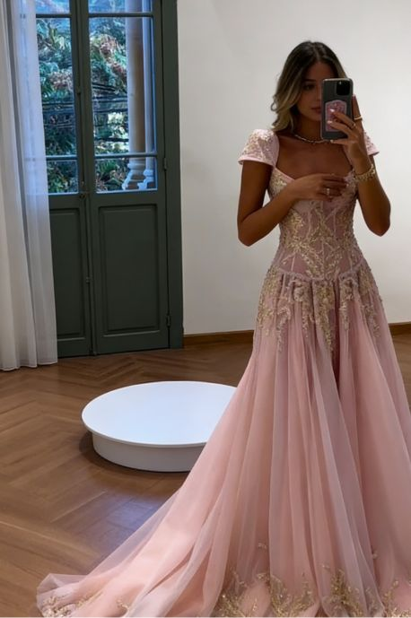 V Neck Tulle Beaded Prom Dress Classy Evening Dress Birthday Gown