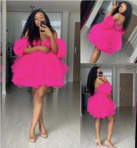 Off the Shoulder Homecoming Dress, Fuchsia Party Dress