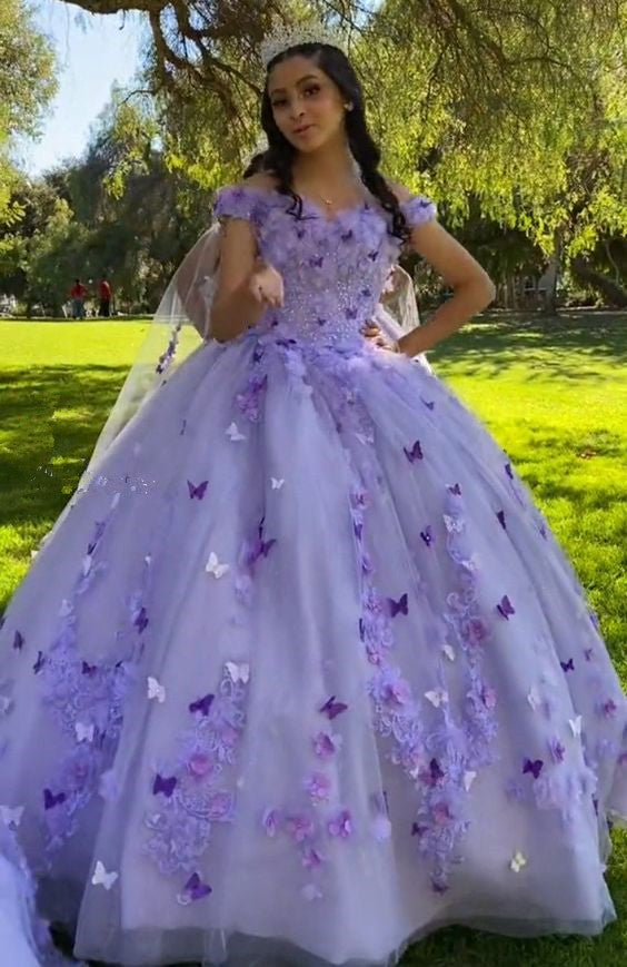 Off the Shoulder Quinceanera Dress Sweet 16 Dress Appliques and 3D Butterflies Ball Gown