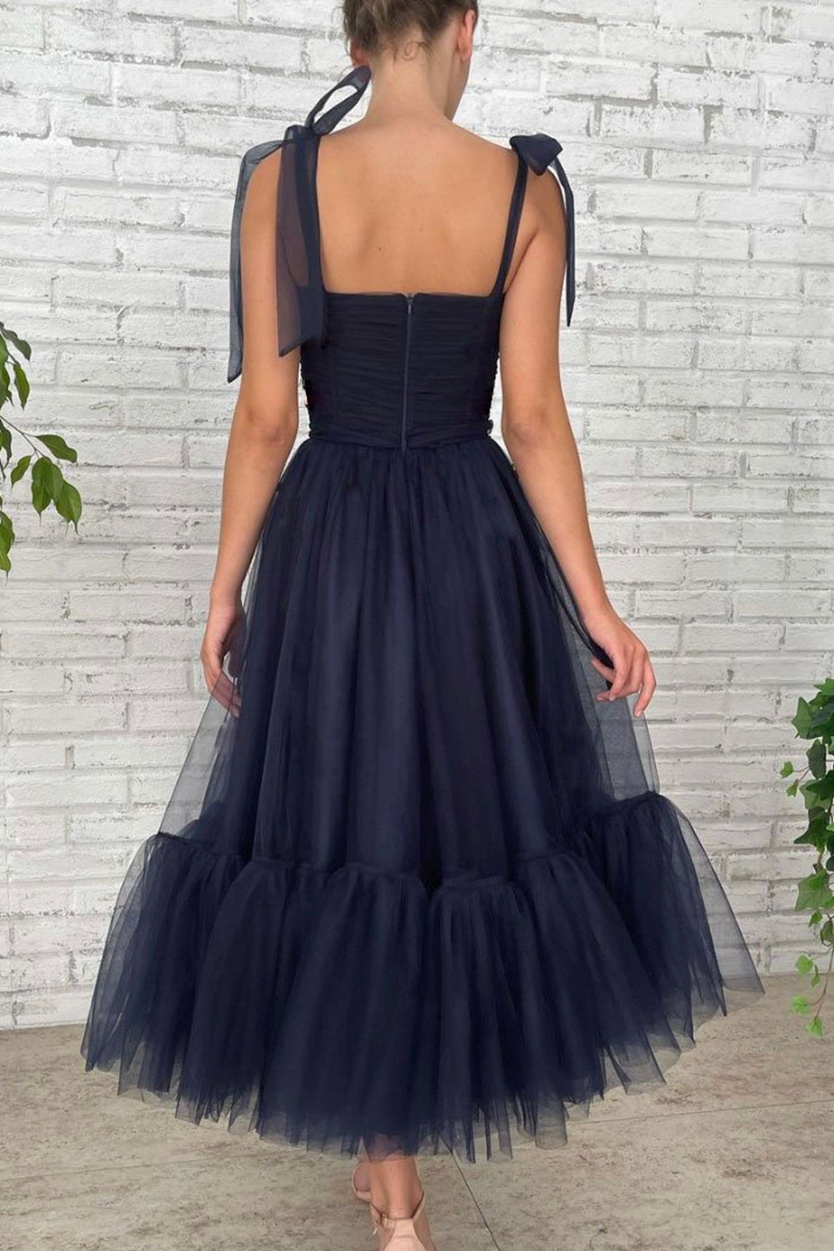 Dark blue tulle short prom dress homecoming dress