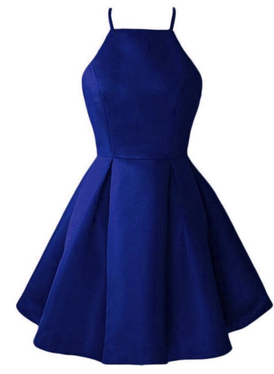 Simple Halter Sleeveless Pleated A-line Short Burgundy Homecoming Dress